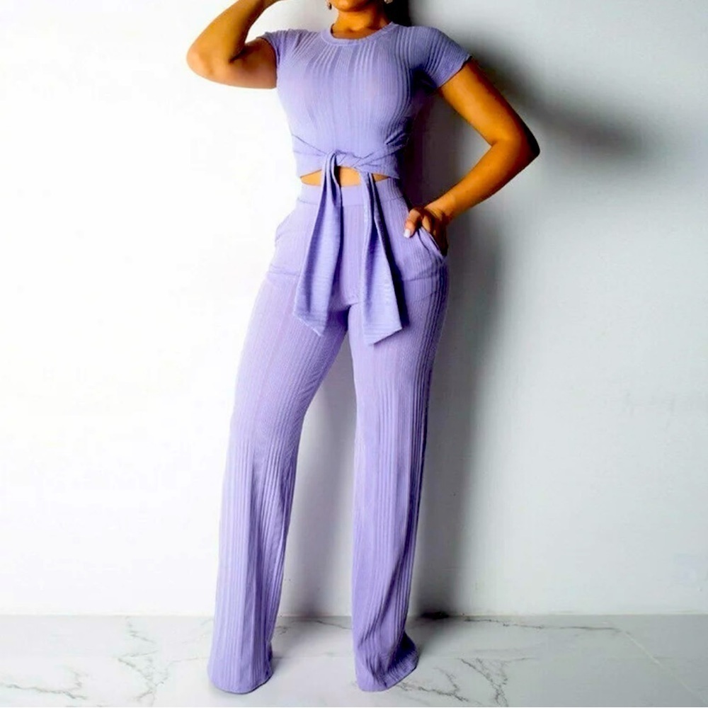 Ribbed Crop Top and Pant Set